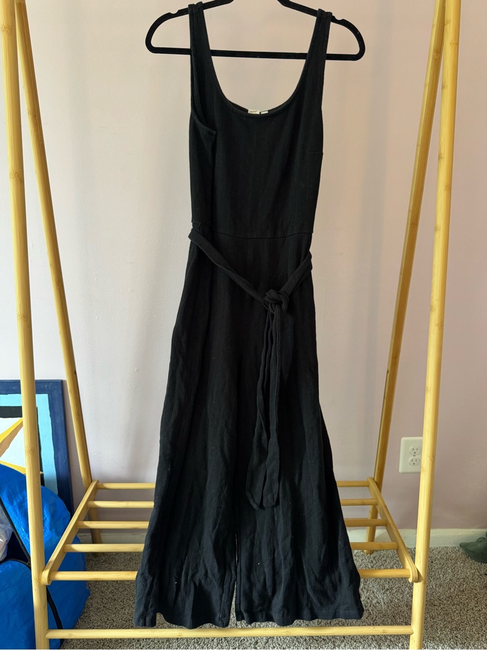 GAP Black Sleeveless Wide Leg Jumpsuit with Waist Tie, Size L